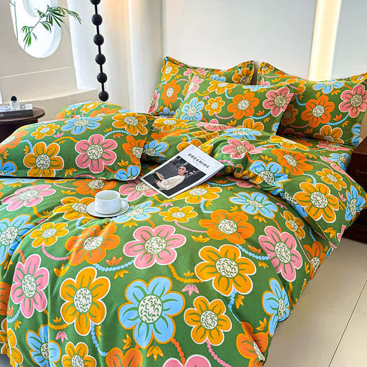 Country Style Floral Soft Cotton Gauze Bedding Set(4PCS)