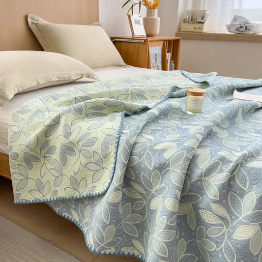 Elegant Leaf Cotton Layers Gauze Reversible Coverlet