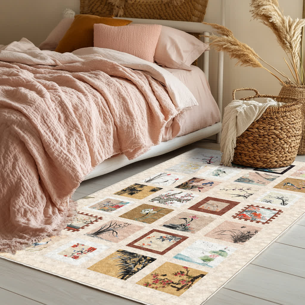 Floral Bird Soft Anti-slip Washable Area Rug