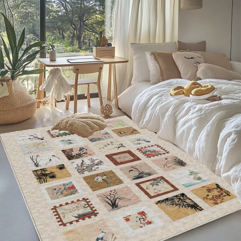 Floral Bird Soft Anti-slip Washable Area Rug