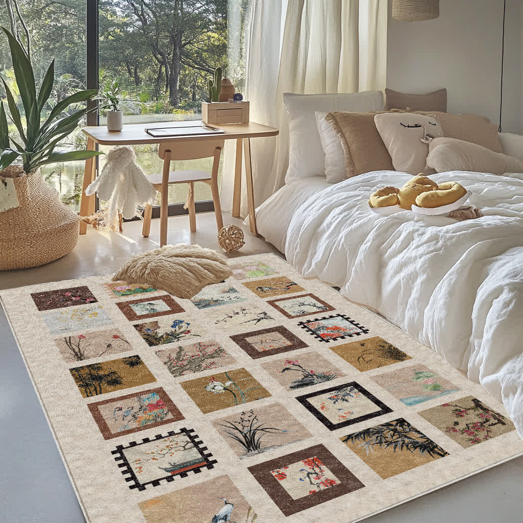 Floral Bird Soft Anti-slip Washable Area Rug