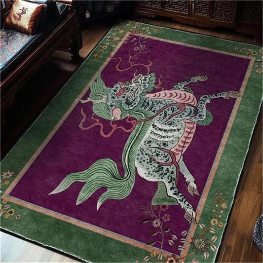 Oriental Retro Kirin Washable Soft Area Rug