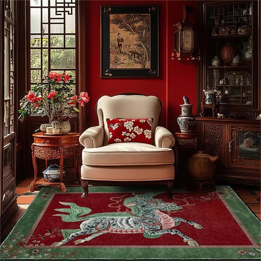 Oriental Retro Kirin Washable Soft Area Rug