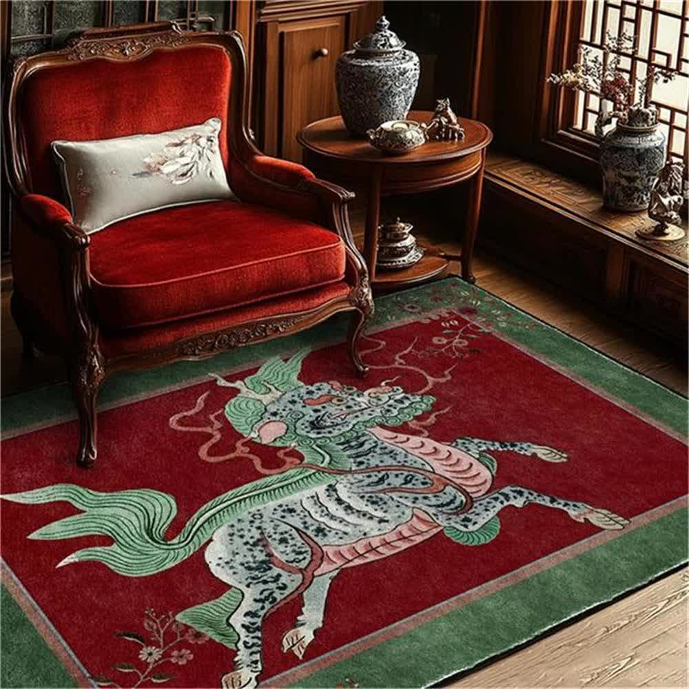 Oriental Retro Kirin Washable Soft Area Rug