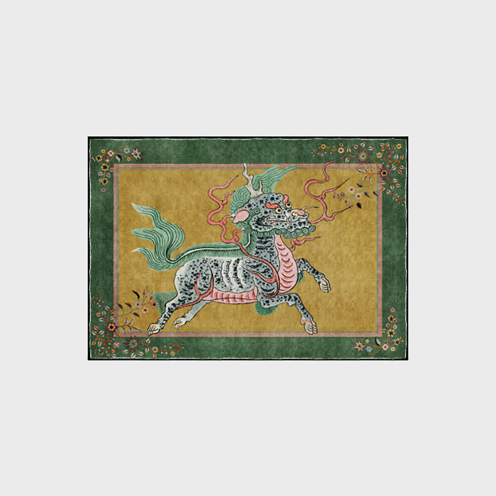 Oriental Retro Kirin Washable Soft Area Rug