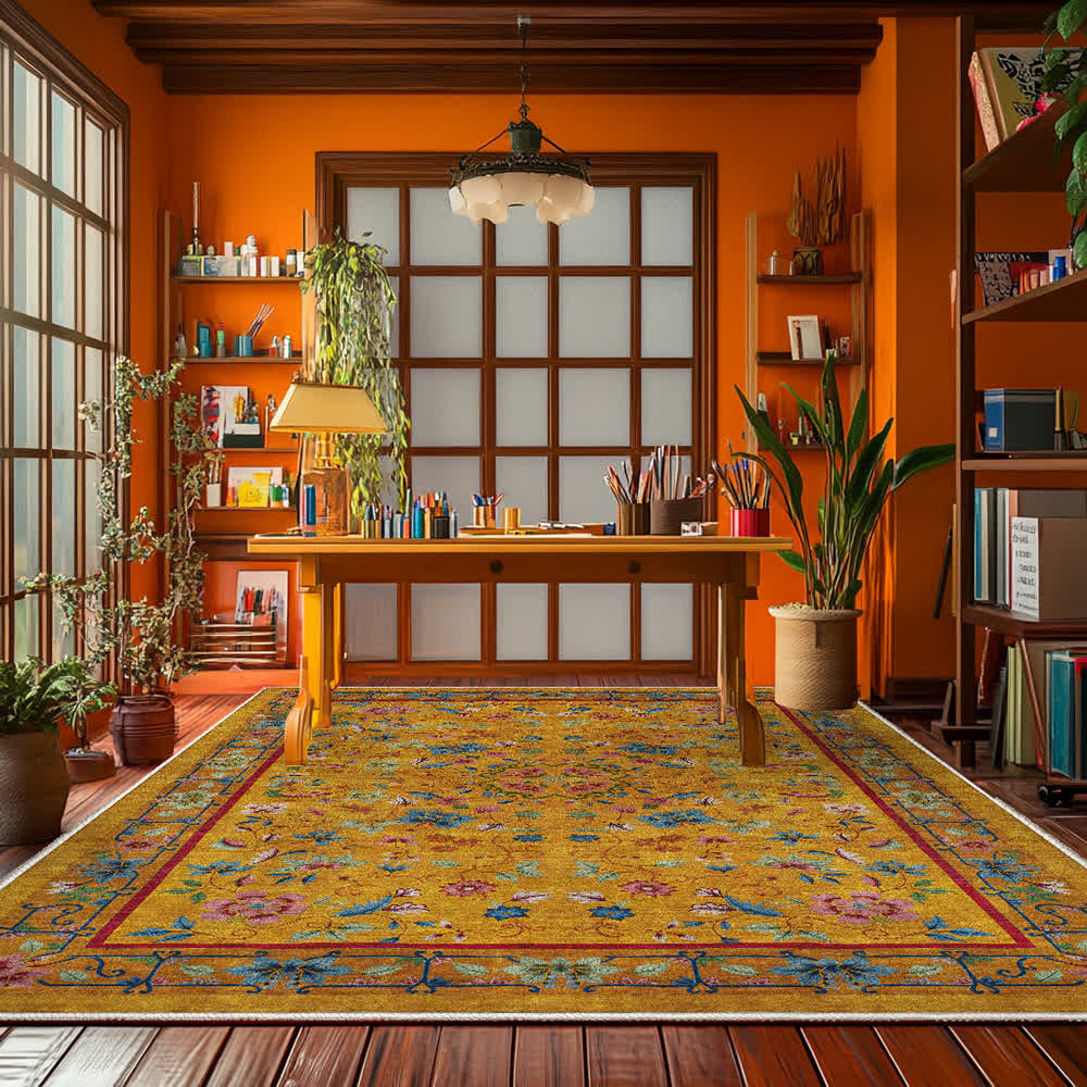 Anti-slip Washable Soft Vintage Floral Area Rug