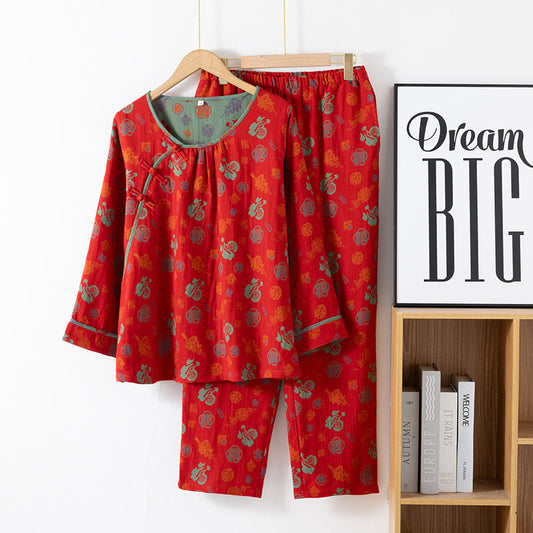 Red "Fu" Jacquard Cotton Nightwear Set