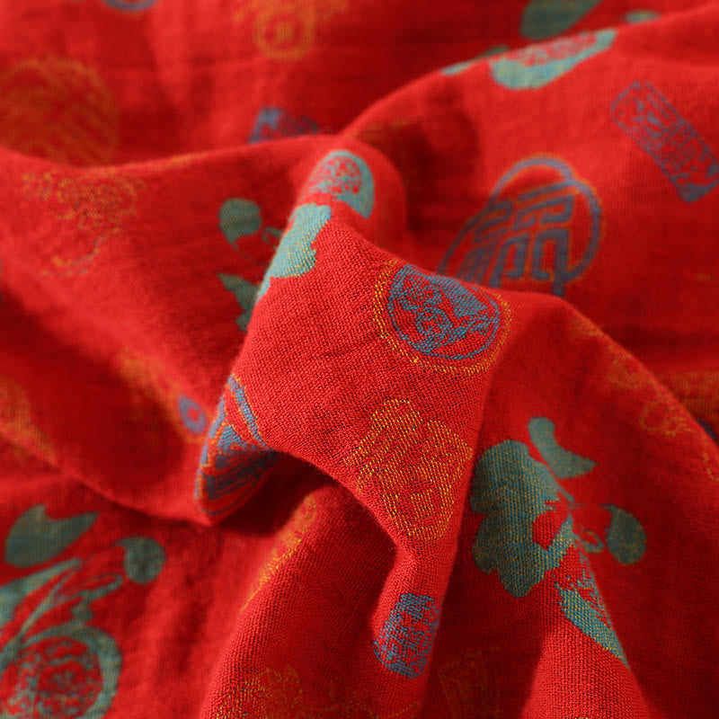 Red "Fu" Jacquard Cotton Nightwear Set