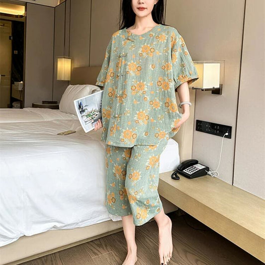 Plus Size Sunflower Cotton Loungewear Set