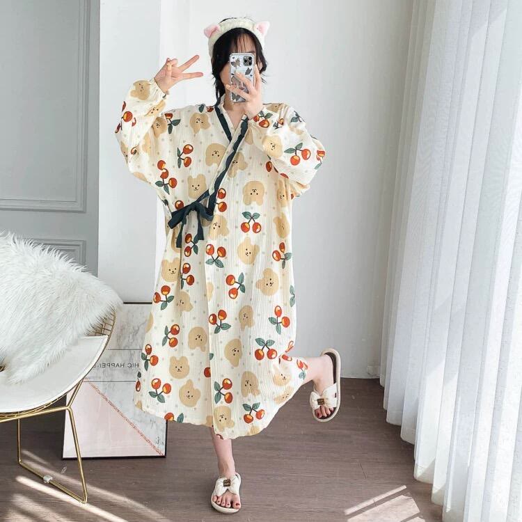 Plus Size Bear Chrry Jacquard Nightdress