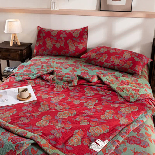 Retro Floral Double-layer Cotton Summer Quilt