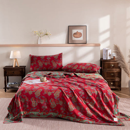 Retro Floral Double-layer Cotton Summer Quilt