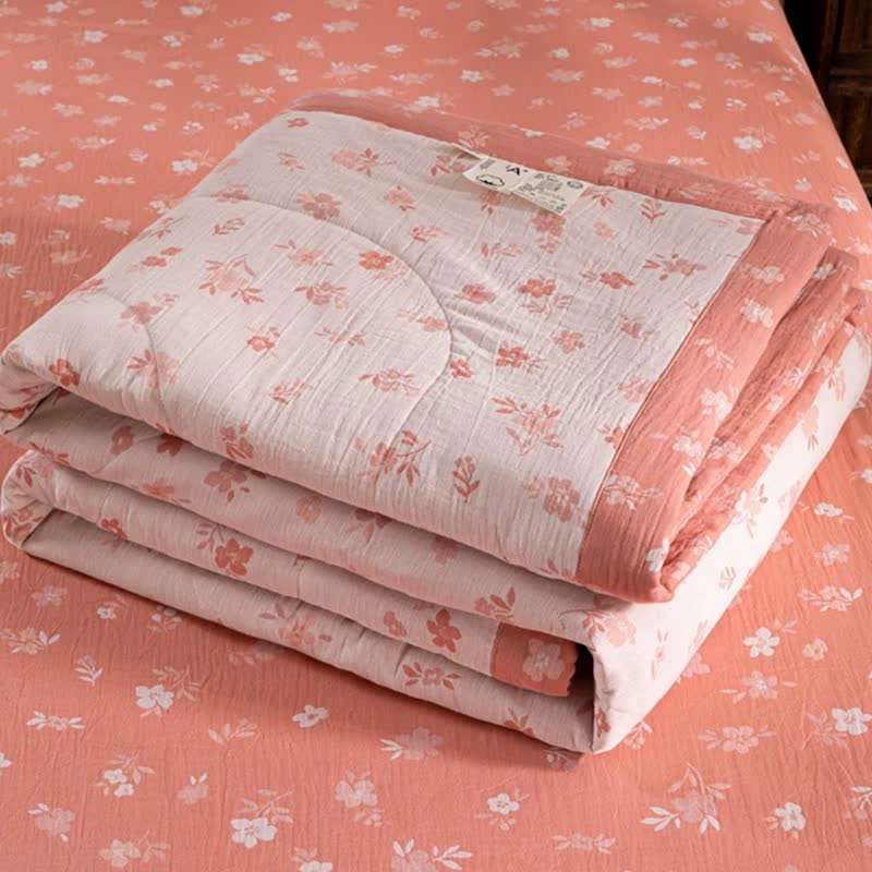 Pink Floral Double-layer Cotton Summer Quilt