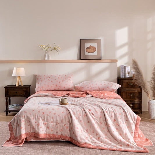 Pink Floral Double-layer Cotton Summer Quilt