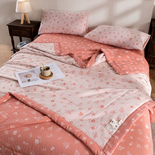 Pink Floral Double-layer Cotton Summer Quilt
