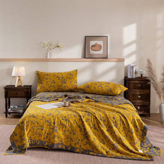 Yellow Floral Double-layer Cotton Summer Quilt