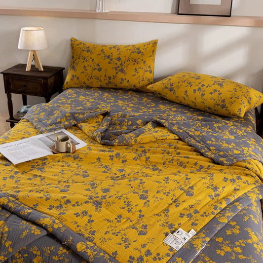 Yellow Floral Double-layer Cotton Summer Quilt