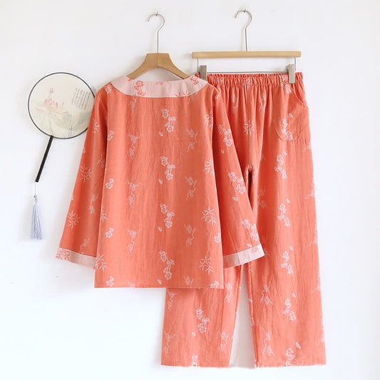 Vintage Cotton Yarn-dyed Jacquard Long Sleeve Loungewear