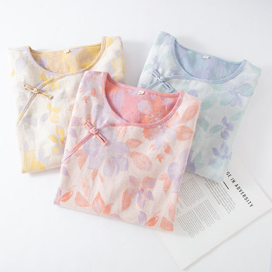 Vintage Yarn-dyed Cotton Round Neck Nightdress