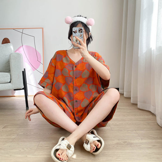 Plus Size Vintage Jacquard Short Sleeve Loungewear Set