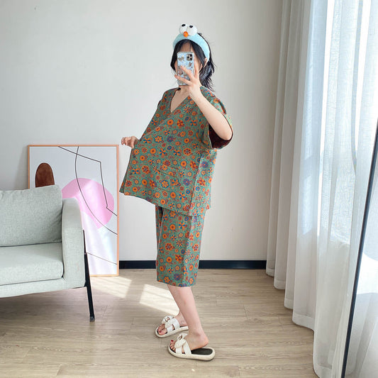 Plus Size Vintage Jacquard Floral Loungewear Set