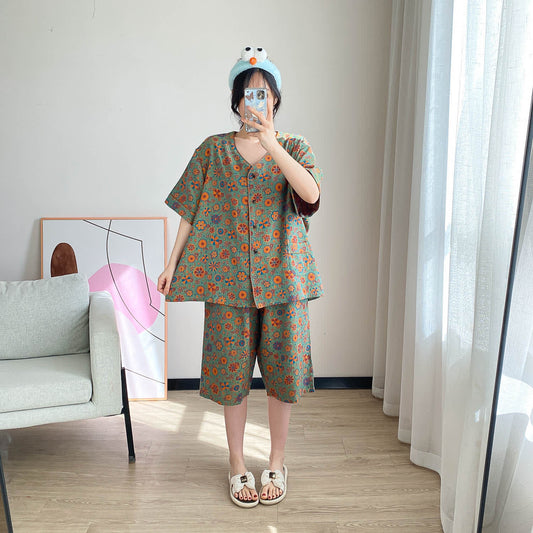 Plus Size Vintage Jacquard Floral Loungewear Set