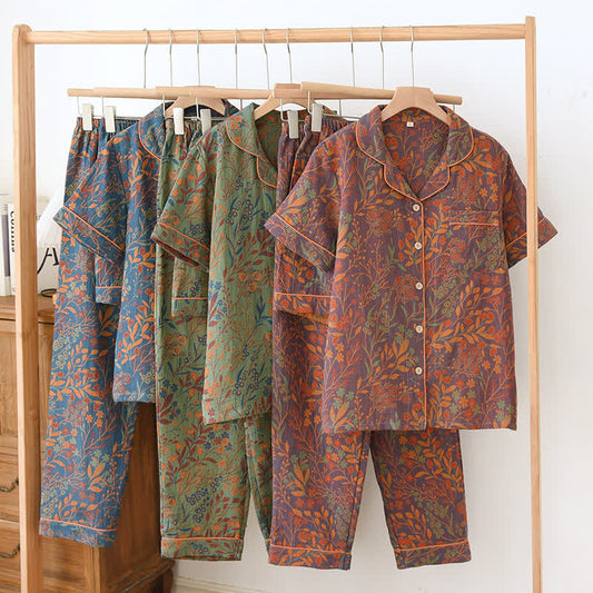 Jacquard Yarn-dyed Cotton Short-sleeved Loungewear Set(3PCS)