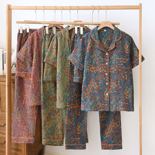 Jacquard Yarn-dyed Cotton Short-sleeved Loungewear Set(3PCS)