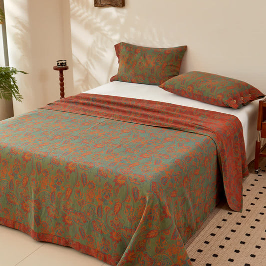 Retro Floral Cotton Gauze Yarn-dyed Reversible Coverlet