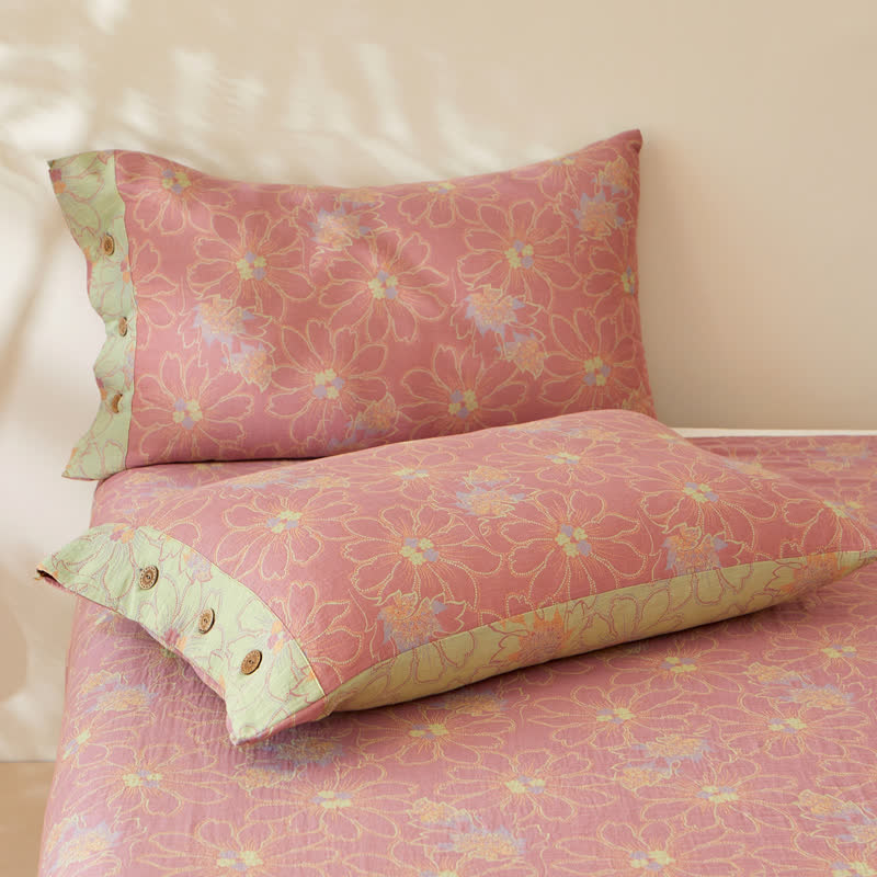 Fresh Floral Cotton Gauze Yarn-dyed Reversible Coverlet
