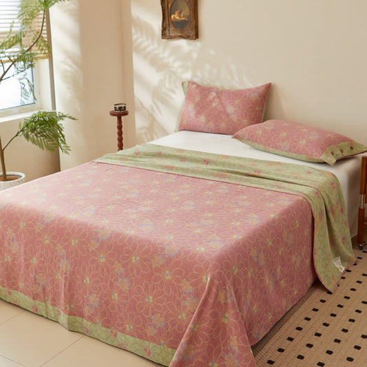 Fresh Floral Cotton Gauze Yarn-dyed Reversible Coverlet - Coverlet with 2PCS Pillowcases - King - image 1