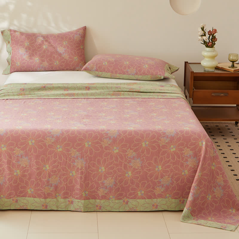 Fresh Floral Cotton Gauze Yarn-dyed Reversible Coverlet