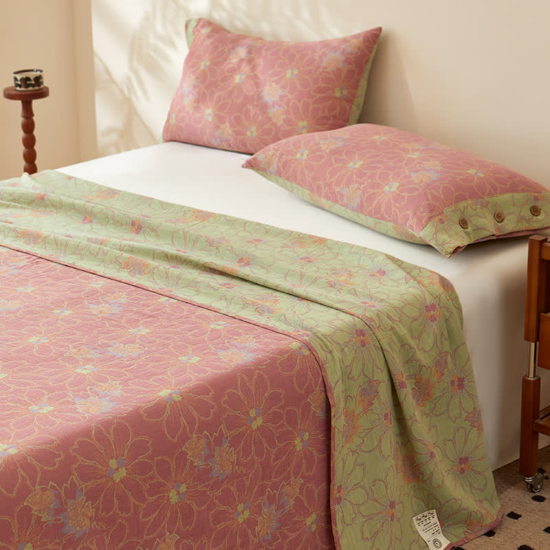 Fresh Floral Cotton Gauze Yarn-dyed Reversible Coverlet