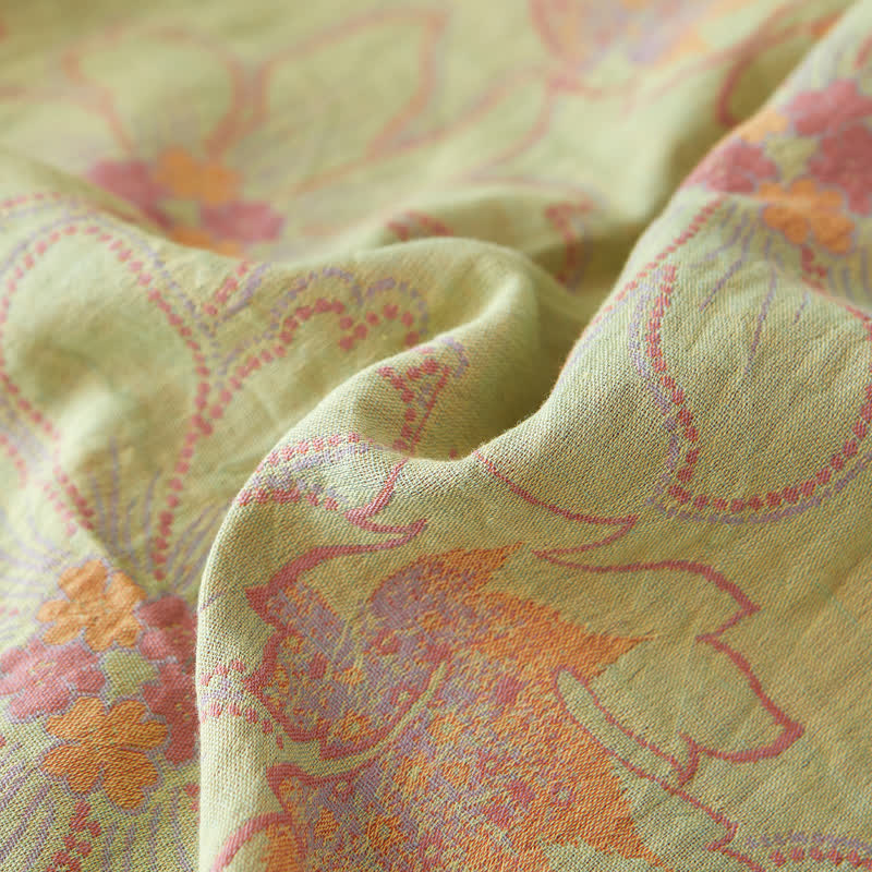 Fresh Floral Cotton Gauze Yarn-dyed Reversible Coverlet