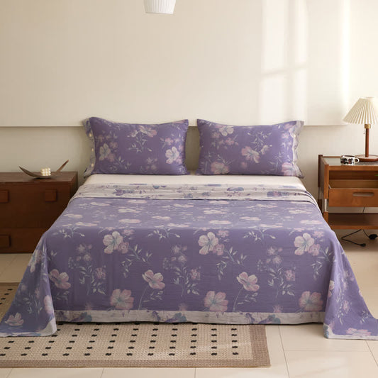 Floral Cotton Gauze Jacquard Reversible Coverlet