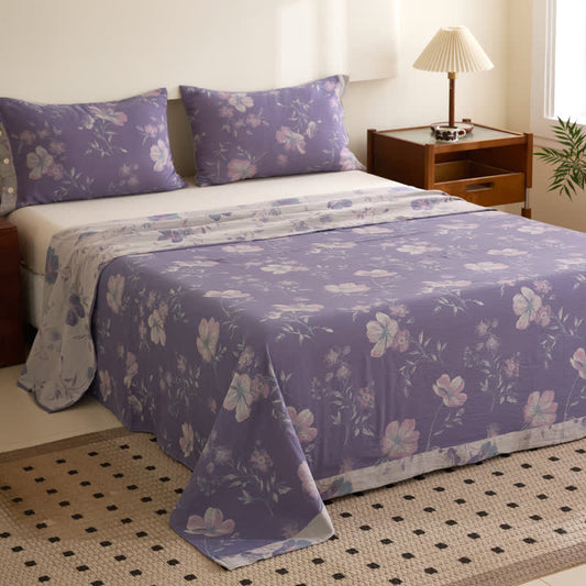 Floral Cotton Gauze Jacquard Reversible Coverlet