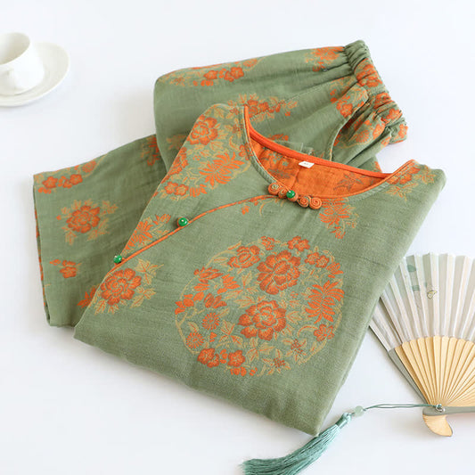 Vintage Yarn-dyed Jacquard Cotton Loungewear Set