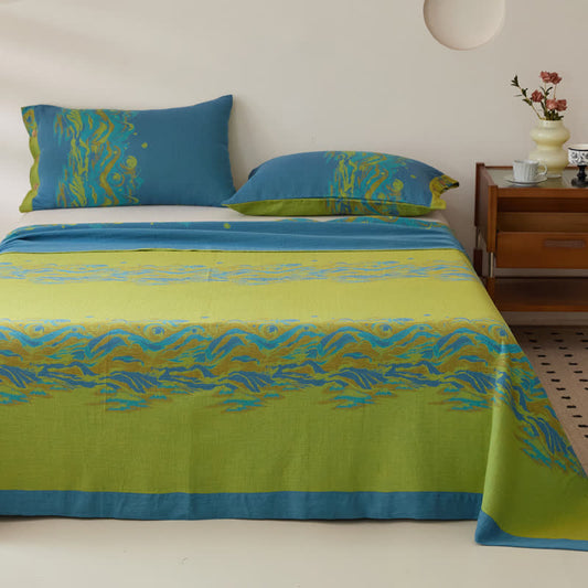 Landscape Print Cotton Gauze Yarn-dyed Reversible Coverlet