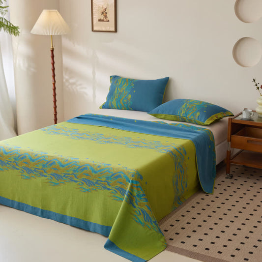 Landscape Print Cotton Gauze Yarn-dyed Reversible Coverlet