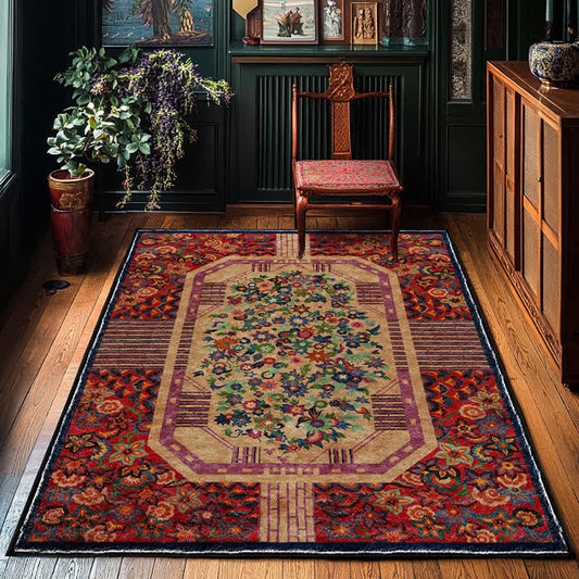 Anti-slip Foldable Vintage Floral Indoor Outdoor Rug