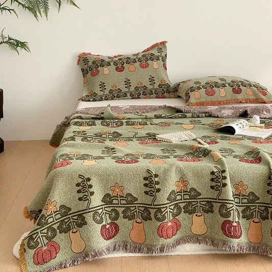 Pumpkin Print Four-layer Cotton Gauze Tassel Quilt