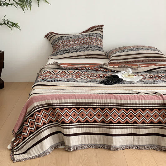 Ethnic Style Four-layer Cotton Gauze Tassel Quilt