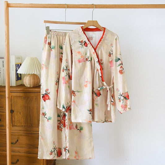 Bamboo Fiber Pomegranate Flower Pajama Set