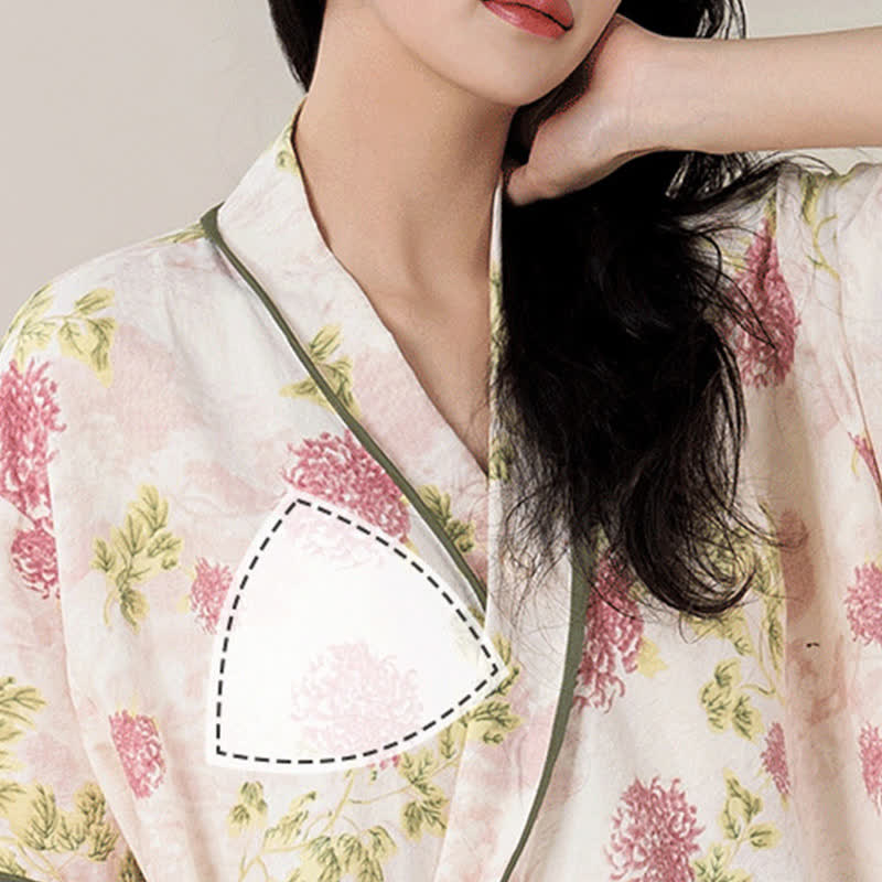 Country Style Floral Short Sleeve Padded Nightdress with Pocket