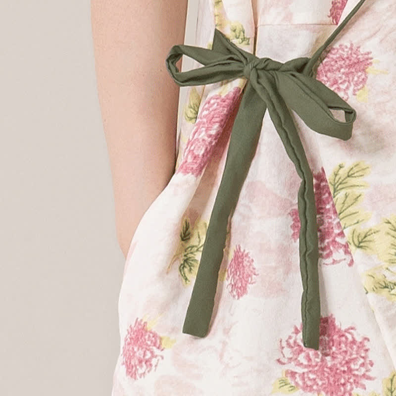 Country Style Floral Short Sleeve Padded Nightdress with Pocket