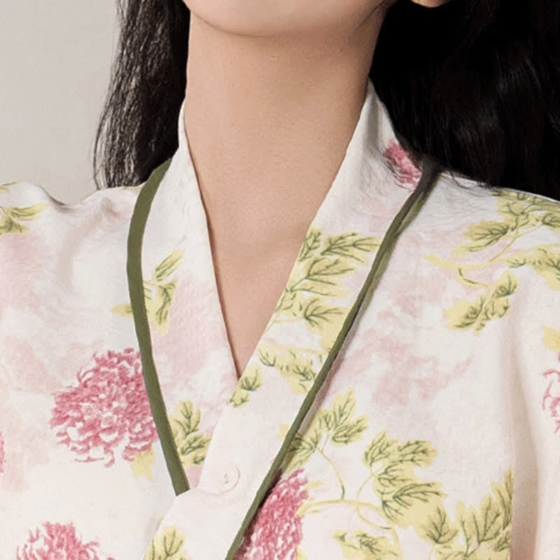 Country Style Floral Short Sleeve Padded Nightdress with Pocket