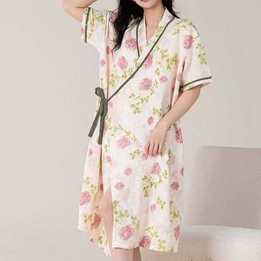 Country Style Floral Short Sleeve Padded Nightdress with Pocket