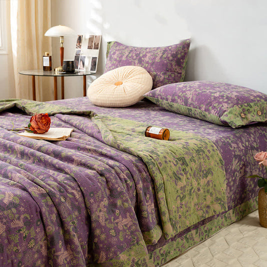 Pastoral Purple Floral Cotton Double-layer Summer Quilt - King - image 1