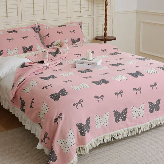 Butterfly Bowknot Pure Cotton Gauze Soft Tassel Quilt