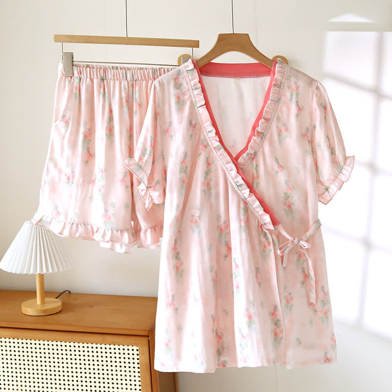 Pink Floral Bamboo Cotton Loungewear